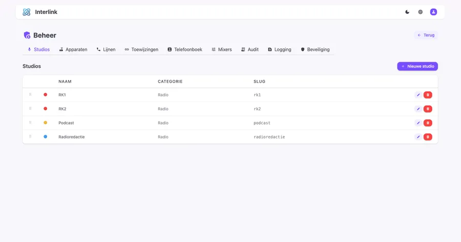 Interlink: codecbediening en tally per studio — foto 2