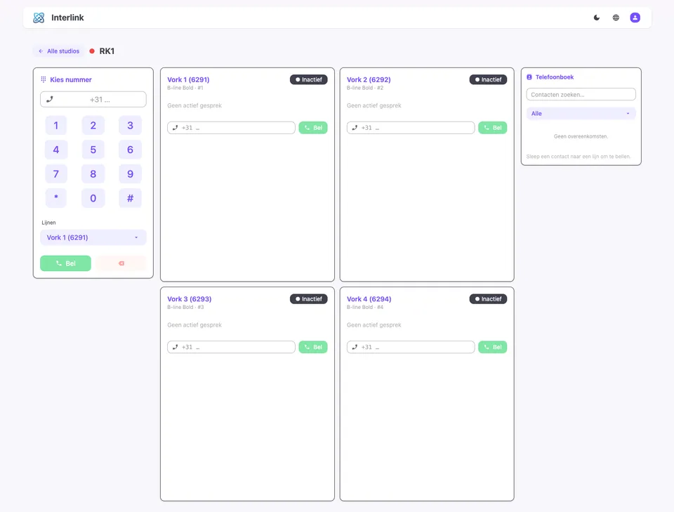 Interlink: codecbediening en tally per studio