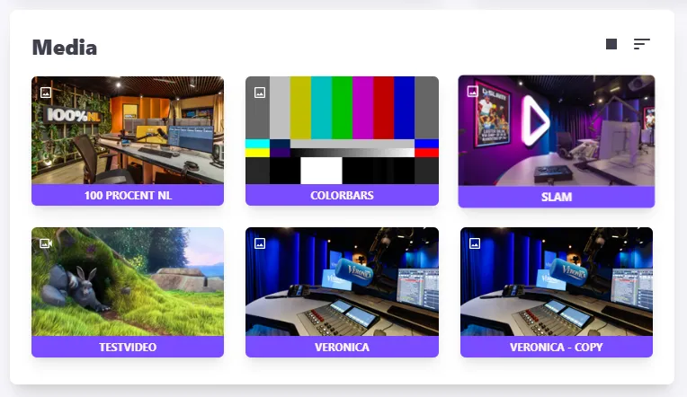 De mediabibliotheek van OmniVisual met thumbnails