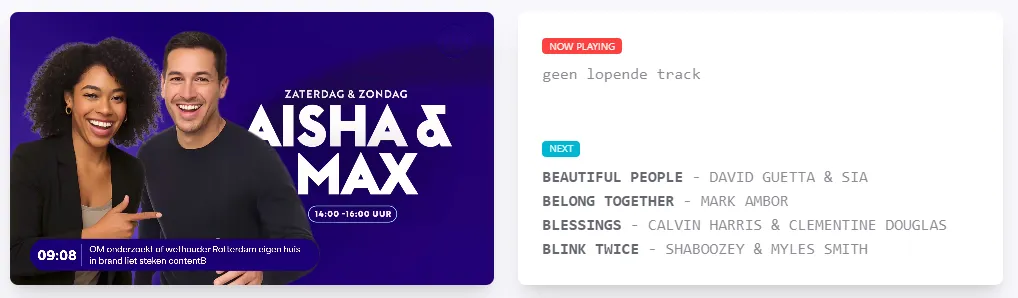 Programmavisual en de lijst met huidige en volgende tracks in OmniVisual